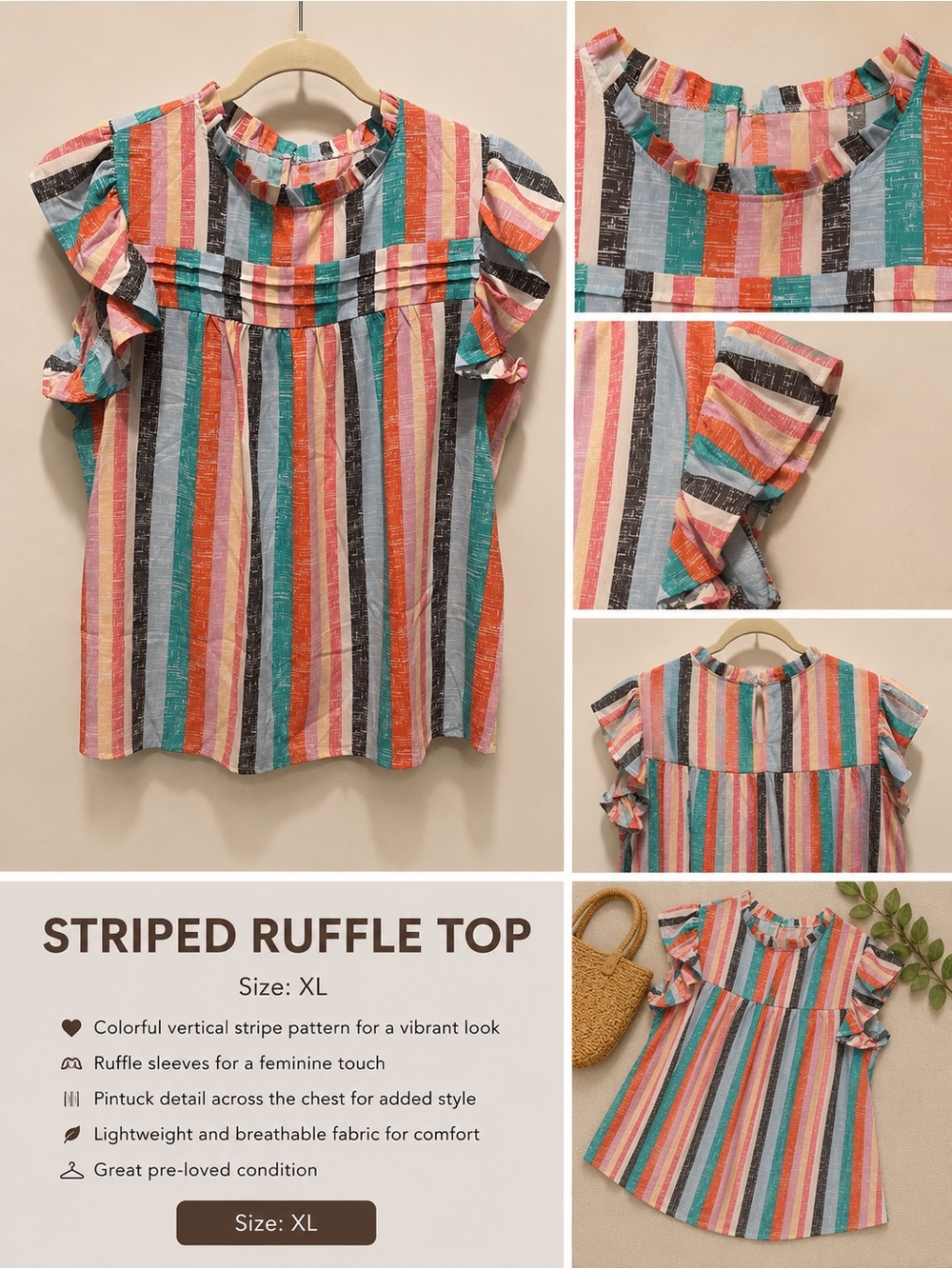 Striped Ruffle Top - Colorful Stripe